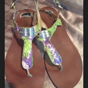 Michael Kors  7.5 Purple Green snake skin sandals